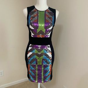Bebe Gorgeous Multi colored Sequin cocktail dress